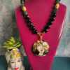 Collana Girocollo in Ossidiana Oro, Limoni e Ciondolo in Ceramica di Caltagirone