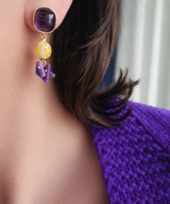 Orecchini Pendenti con Agata Fuoco Gialla e Corallo Viola