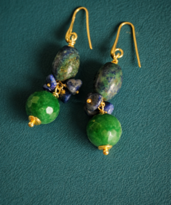 Alternative view of Drop Earrings with Afghanistan Lapis Stones and Green Stones