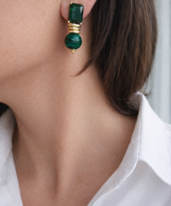Orecchini Pendenti con Malachite e cristalli verdi