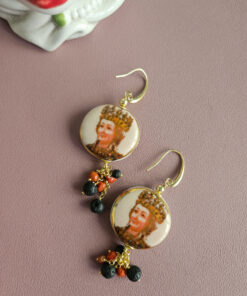 Orecchini Sant'Agata con Ceramica di Caltagirone, Corallo Rosso e Pietra Lavica