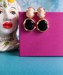 Alternative view of 925 Stud Earrings with White Coral and Black Onyx Stones