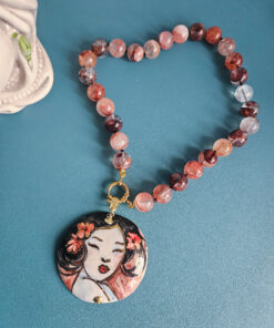 Alternative view of Choker Necklace with Hematoid-Quartz and a Caltagirone Ceramic Pendant