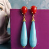 Orecchini a Goccia con Pasta di Corallo Rosso e Pasta di Turchese