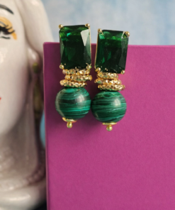 Orecchini Pendenti con Malachite e Occhio di Gatto Verde