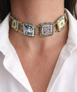 Alternative view of Choker con Maioliche in Pietra Lavica e Ceramica di Caltagirone
