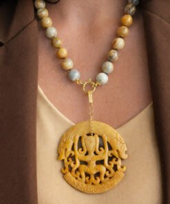 Collana con Diaspro Picasso e Ciondolo Giada Burma Giallo 1