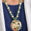 Collana Decollete con Perla, Giada Ice Verde e Ciondolo in Ceramica di Caltagirone
