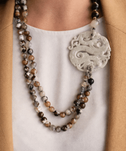 Collana Doppia con Agata del Madagascar Marrone e Giada Burma Bianca
