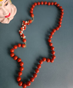 Collana Lunga con Pasta di Corallo e Perle di Fiume