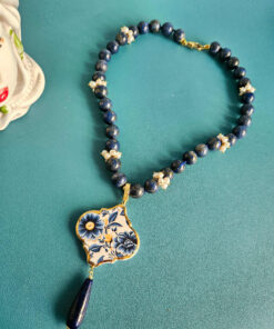 Alternative view of Sicilian Necklace with Blue Lapis Stones and Sicily Ceramic Tile