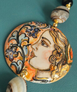 Alternative view of Sicilian Necklace with Black Onyx, Madagascar Stones, and a Caltagirone Ceramic