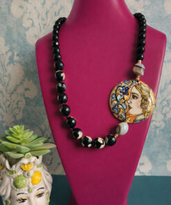 Collana Siciliana con Onice, Agata del Madagascar e Ceramica di Caltagirone