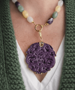 Collana con Diaspro Picasso e Ciondolo Giada Burma Giallo 1