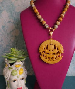 Alternative view of Statement Necklace with Jasper Stones and Yellow Jade Pendant