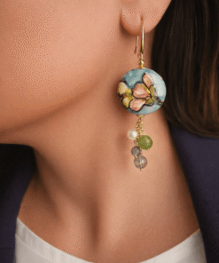 Sicilian Earrings with Round Ceramics and Natural Stones