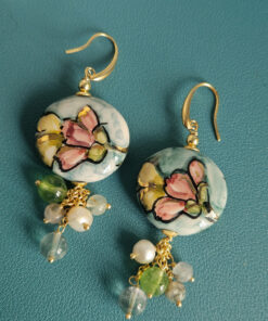 Alternative view of Sicilian Earrings with Round Ceramics and Natural Stones