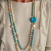 collana due fili con perle turchese e fiore
