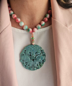 collana girocollo in giada floreale con ciondolo giada burma verde