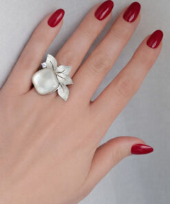 Anello Mezzo Fiore in Argento 925 con Pietra di Luna e Zircone