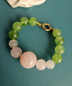 Alternative view of Statement Necklace with Peridot Stones and Rose Quartz
