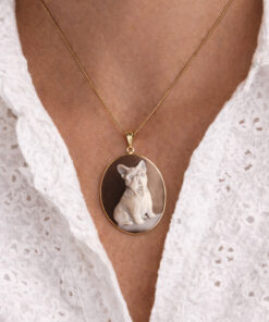 Ciondolo in Argento 925 Placcato Oro con Cammeo Bulldog Francese Autentico di Torre del Greco