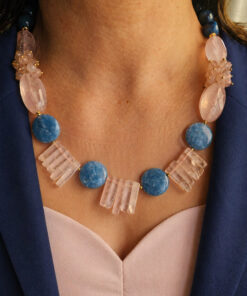 Collana Decollete con Apatite, Giada Azzurra e Quarzo Rosa
