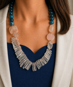 Collana Decollete con Apatite e Frange di Quarzo Rosa