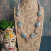 Collana Decollete con Calcedonio, Acquamarina e Frange di Quarzo Rosa