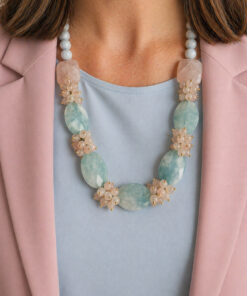 Alternative view of Collana Decollete con Calcedonio, Acquamarina e Quarzo Rosa