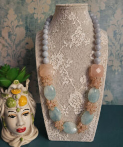 Collana Decollete con Calcedonio, Acquamarina e Quarzo Rosa