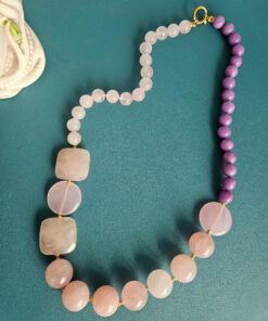 Alternative view of Statement Necklace with Kunzite Stones and Rose Quartz