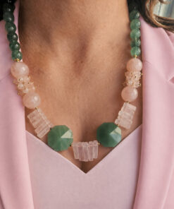 Alternative view of Collana Decollete con Giada Verde e Quarzo Rosa