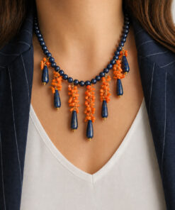 Alternative view of Statement Necklace with Blue Lapis Stones and Red Coral Chips