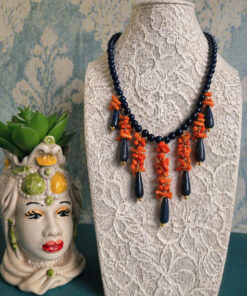 Collana Decollete con Lapislazzuli e Corallo Naturale Rosso