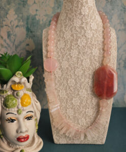 Alternative view of Collana Decollete con Quarzo Rosa e Agata Rosa