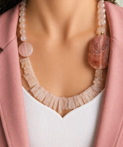 Collana Decollete con Quarzo Rosa e Agata naturale rosa
