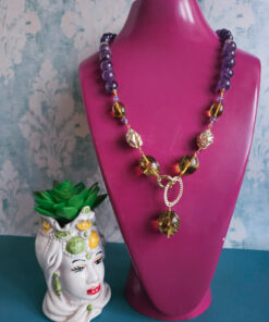 Alternative view of Collana Decollete in Argento 925 Placcato Oro con Ametista e Ambra Verde Messicana