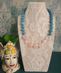 Alternative view of Statement Necklace with Angelite Stones and Rose Quartz Hearts