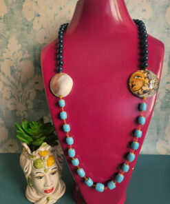 Alternative view of Long Necklace with Blue Jade Stones, Turquoise and Ceramic