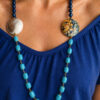 Collana Lunga con Giada Blu, Pasta di Turchese e Ceramica Sole Luna in Ceramica di Caltagirone