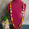 Collana Lunga con Giada Gialla, Perle e Limoni in Ceramica di Caltagirone