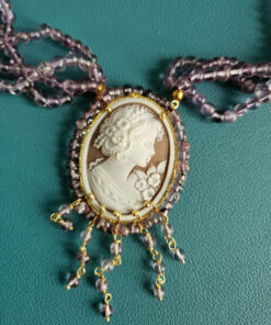 Alternative view of Statement Necklace with Four Strand of Amethyst and Sardonic Shell Cameo