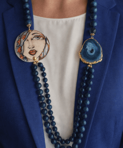 Collana Siciliana con Apatite, Giada Blu e Ceramica di Caltagirone Dipinta a Mano