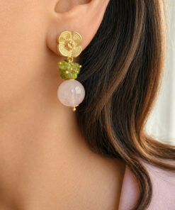 Alternative view of Peridot Drop Earrings with Rose Quartz