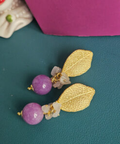 Alternative view of Orecchini Pendenti con Giada Kunzite e Chips di Quarzo Rosa