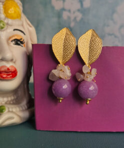 Orecchini Pendenti con Giada Kunzite e Chips di Quarzo Rosa