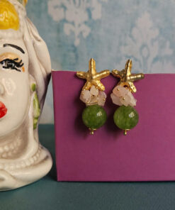 Orecchini Pendenti con Peridoto e Chips di Quarzo Rosa