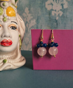 Orecchini Pendenti con Quarzo Rosa e Apatite