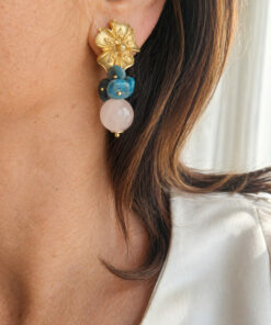 Alternative view of Orecchini Pendenti con Quarzo Rosa e Chips di Apatite